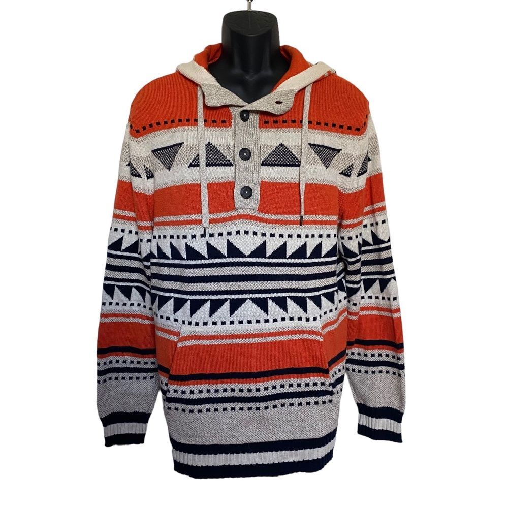 American Eagle Outfitters Cozy Abstract Print Four Button Hoodie Sweater Sz L